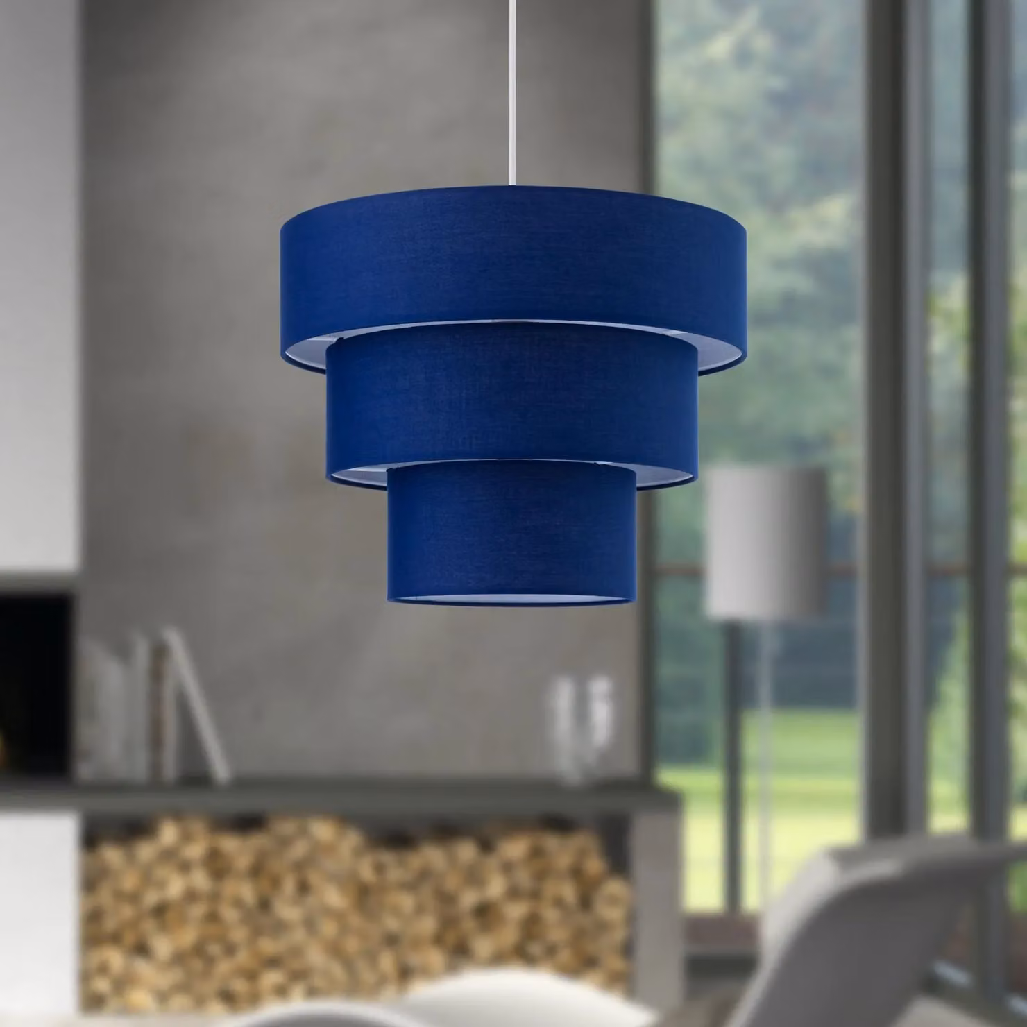 First Choice Lighting Barty Set of 2 Navy Blue Tiered Pendant Shades, Diameter: 38 cm – 4