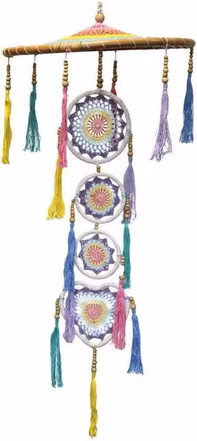 KDMD Large Pastel Rainbow Dreamcatcher Inspired by Bali Temple Umbrella, Multicolour Ethnic Hanging Mandala Decor – 1