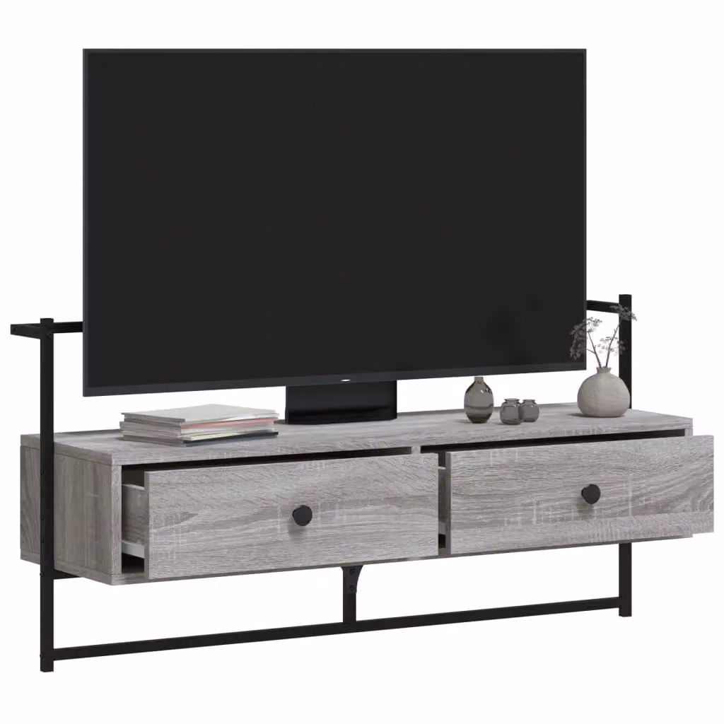 Berkfield Home Wall-mounted TV Cabinet in Grey Sonoma, W: 100.5 cm, D: 30 cm, H: 51 cm – 2