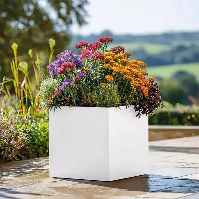 Matte White Galvanised Steel Square Planter Tub, 60 cm