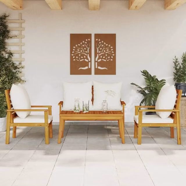 Berkfield Home 4 Piece Garden Lounge Set with Cushions in Brown Solid Acacia Wood