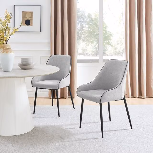 FurnitureboxUK Beaumont Dining Chairs Set of 2 in Grey with Armrests and Metal Frame
