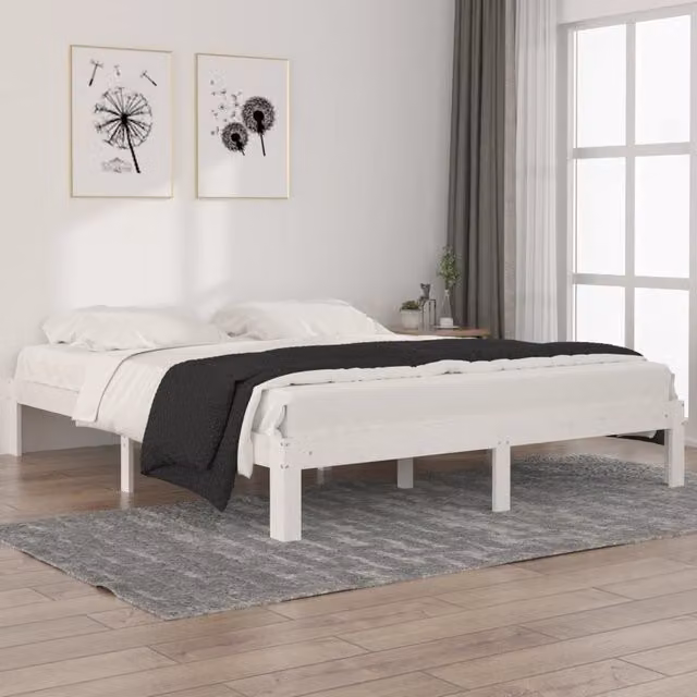Berkfield Home White Solid Pine Wood Bed Frame W: 160 cm, D: 200 cm – 1