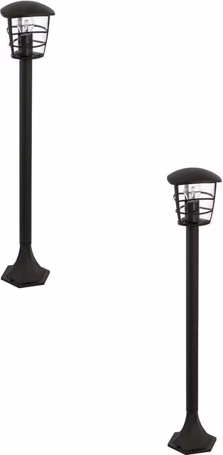 Loops 2 Pack Black Aluminium Outdoor Bollard Lanterns with IP44 Rating and E27 Bulb Compatibility