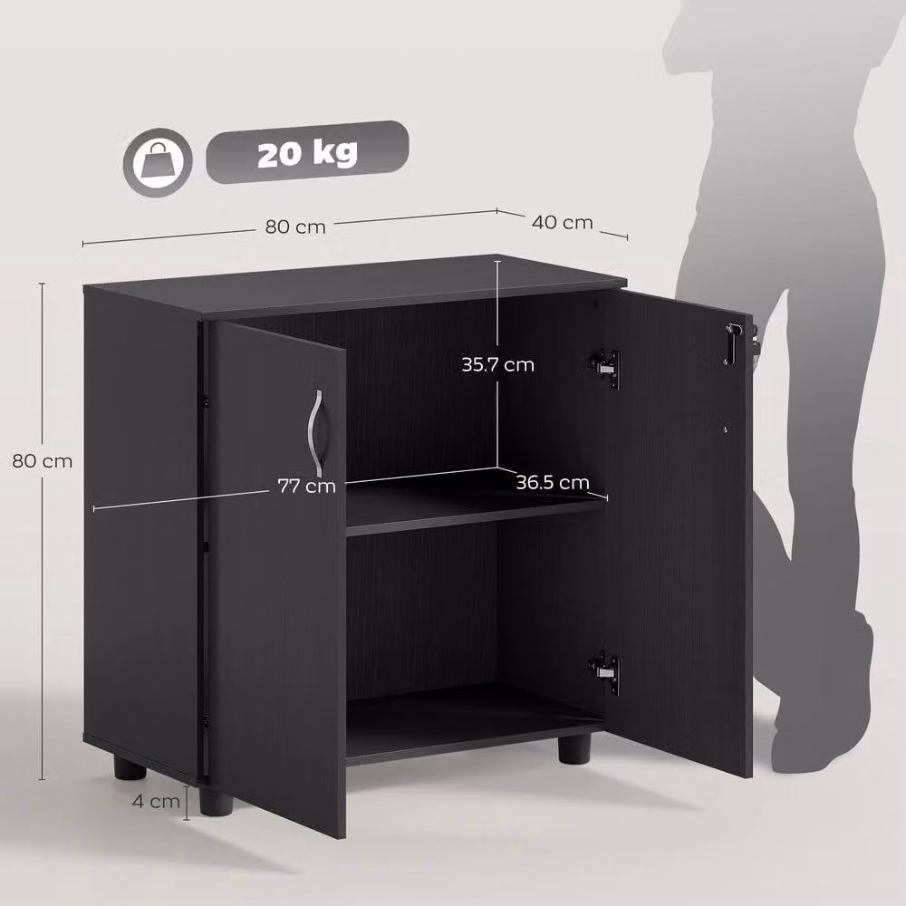 ERGOVEXA Two-Tier Locking Office Storage Cabinet in Matt Black, W/D/H: 80 x 40 x 80 cm – 2
