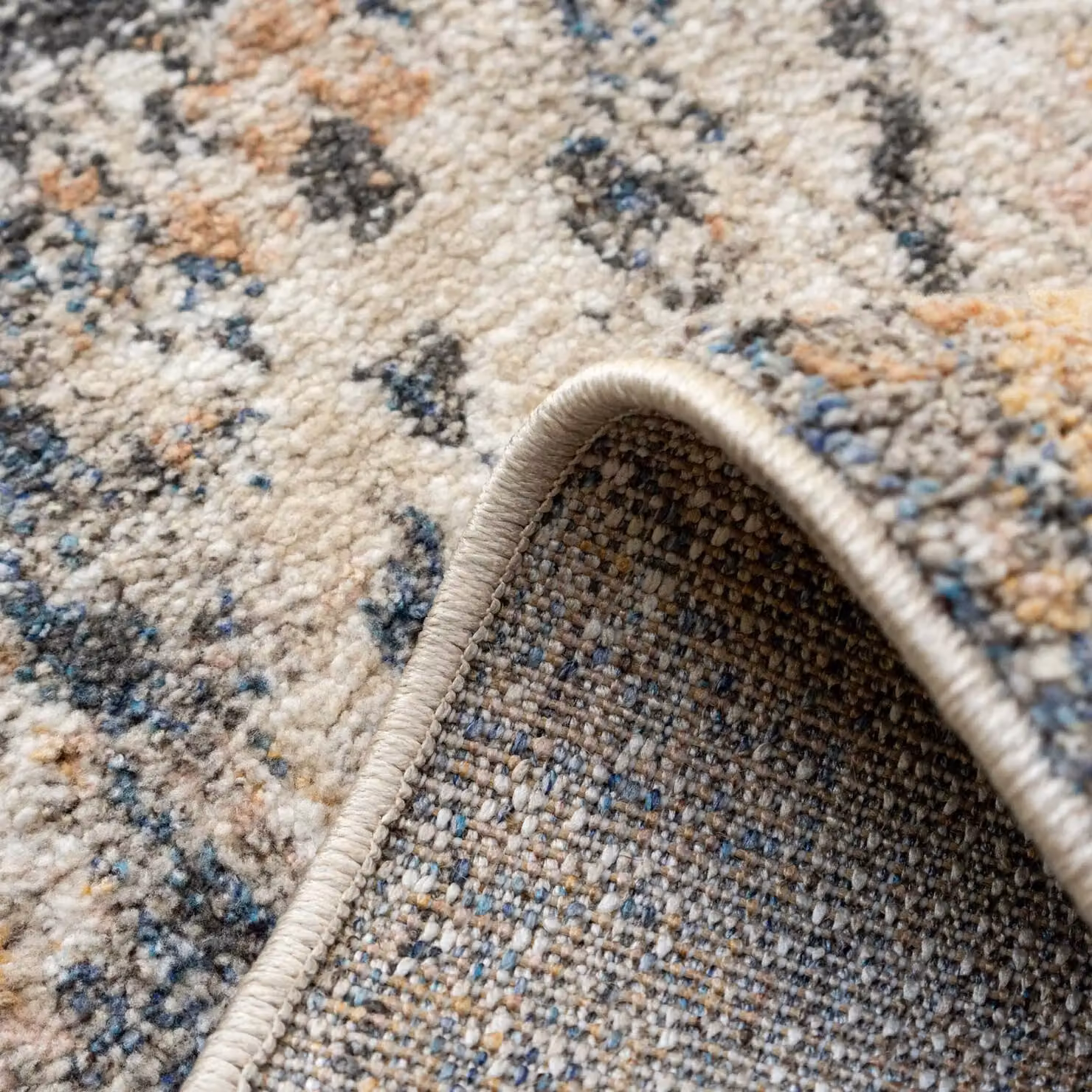 Kukoon Beige and Anthracite Distressed Diamond Vintage Area Rug, W: 80 cm, L: 150 cm – 2