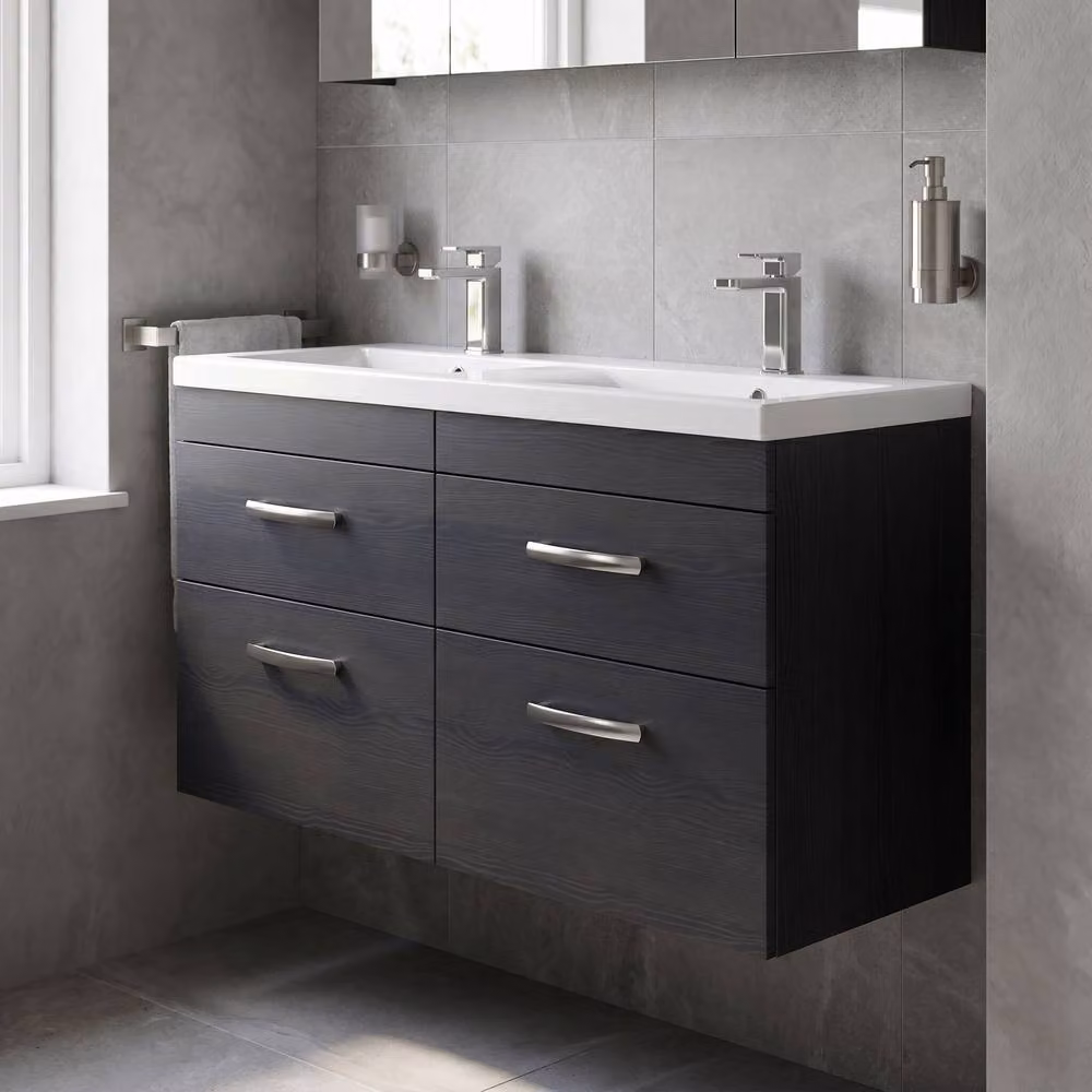 Balterley Millwich Wall Hung 4 Drawer Vanity Basin Unit with LED Lighting, Black, W: 120 cm, D: 58.61 cm, H: 40 cm – 3