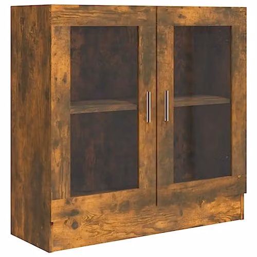 vidaXL Vitrine Cabinet in Smoked Oak with Glass Doors, W/D/H: 82.5 x 30.5 x 80 cm