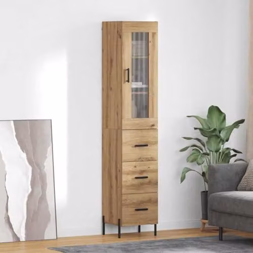 vidaXL Modern Brown Tall Unit with 3 Internal Drawers and Shelves, W/D/H: 34.5 x 34.0 x 180.0 cm – 2