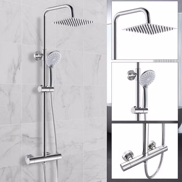 PAWNORA Twin Head Round Bathroom Shower Mixer in Silver and Chrome