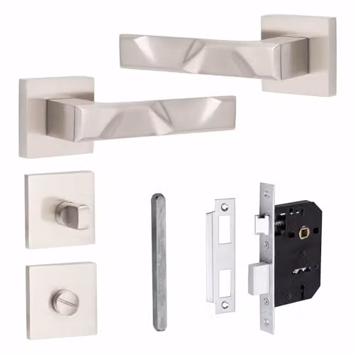 Golden Grace Nova Square Rose Door Handles in Brushed Silver Finish