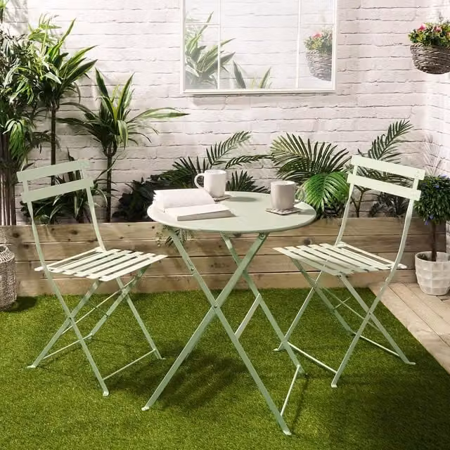 OHS Modern Metal Bistro Chair and Table Garden Set in Matt Green