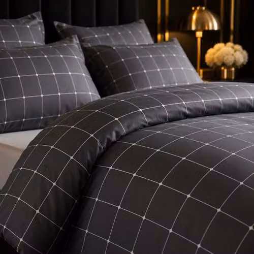 Lazzaro Single Duvet Cover Set, Grey Checked Brushed Microfibre, Reversible and Hypoallergenic with Zipper Closure, W/D/H: 135 x 200 cm and 50 x 75 cm – 3