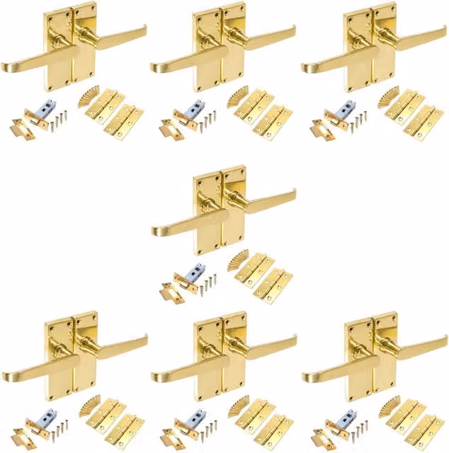 Golden Grace 7 Set Victorian Lever Latch Internal Door Handles in Polished Brass