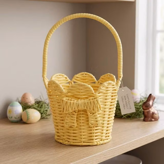 Garden Greatness Decorative Easter Bow Storage Basket in Multicolour and Yellow