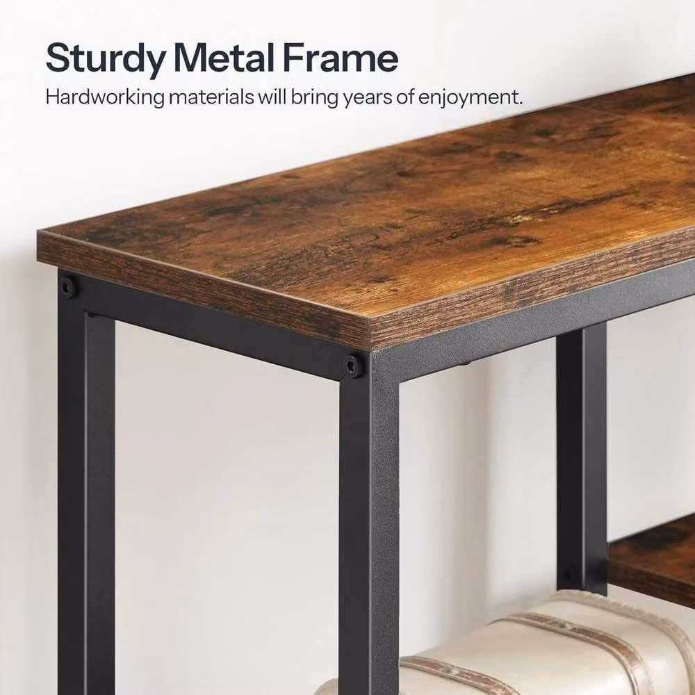 FLAVORA 4-Tier Industrial Wood Storage Console Sofa Table in Brown, W: 75 cm, D: 22 cm, H: 76 cm – 5