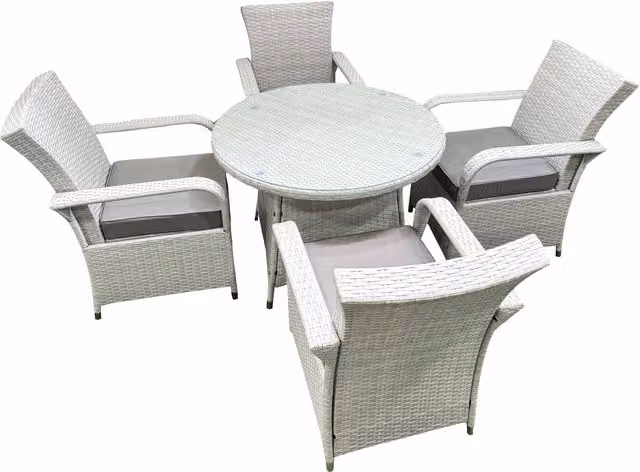 Fimous Wicker PE Rattan Garden Furniture Set with 4 Chairs and Medium Round Table in Light Grey Mixed