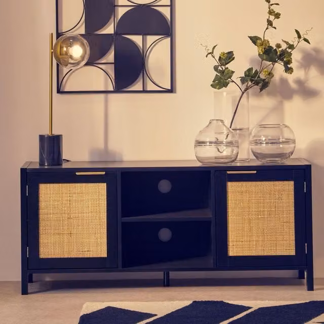 Orsina Modern Black Lacquered Wood and MDF Media Unit W/D/H: 120 x 38 x 52 cm – 2