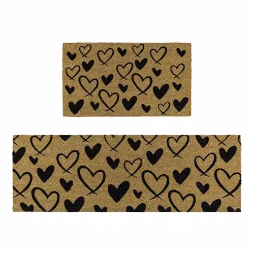 JVL Coir and Rubber Heart Design Doormat and Runner Set, Brown, W/D/H: 40 x 120 x 1.5 cm – 7