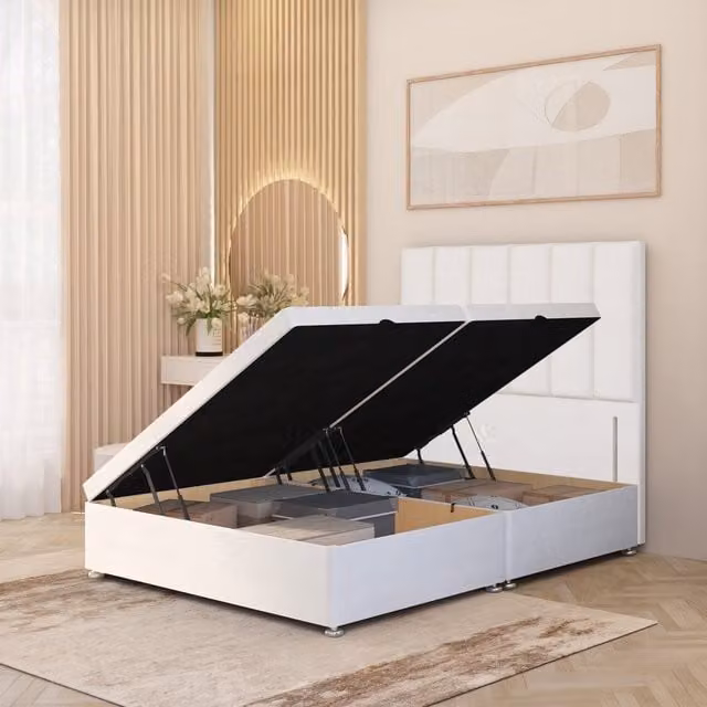 Somnior Beds Ltd Austin Single Ottoman Bed in White Plush Velvet with Solid Wood Frame and Floor Standing Headboard (W/D/H: 90 x 190 x 92 cm)