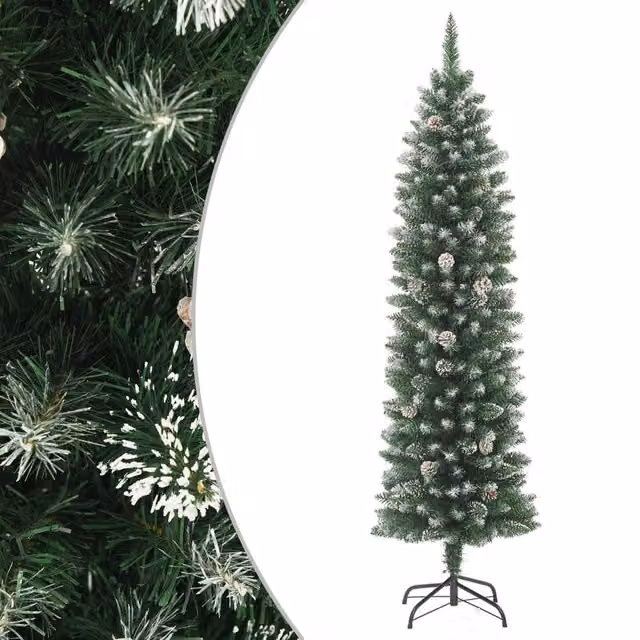 Berkfield Home Artificial Slim Christmas Tree in Green with Stand, Height: 210 cm – 1