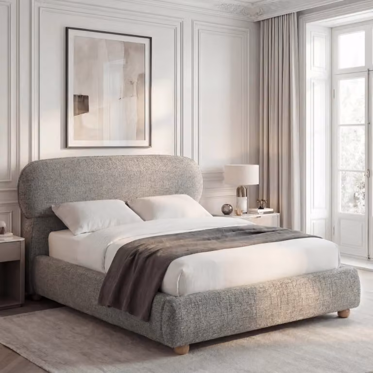 Serilya Upholstered King Size Bed Frame with Luxury Headboard in Grey, W/D/H: 180 x 200 cm