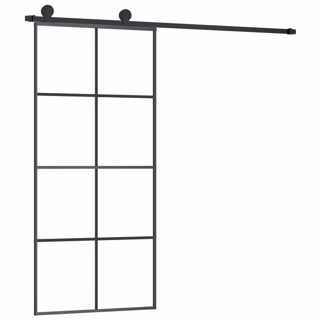 Berkfield Home Sliding Door with Hardware Set, Black ESG Glass and Aluminium, W: 90 cm, H: 205 cm – 2