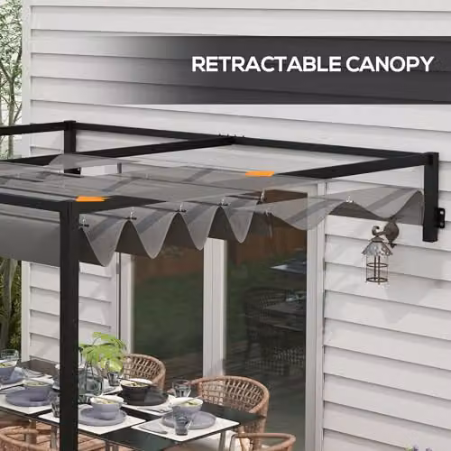 Outsunny Wall Mounted Lean To Pergola with Retractable Roof in Grey – 4