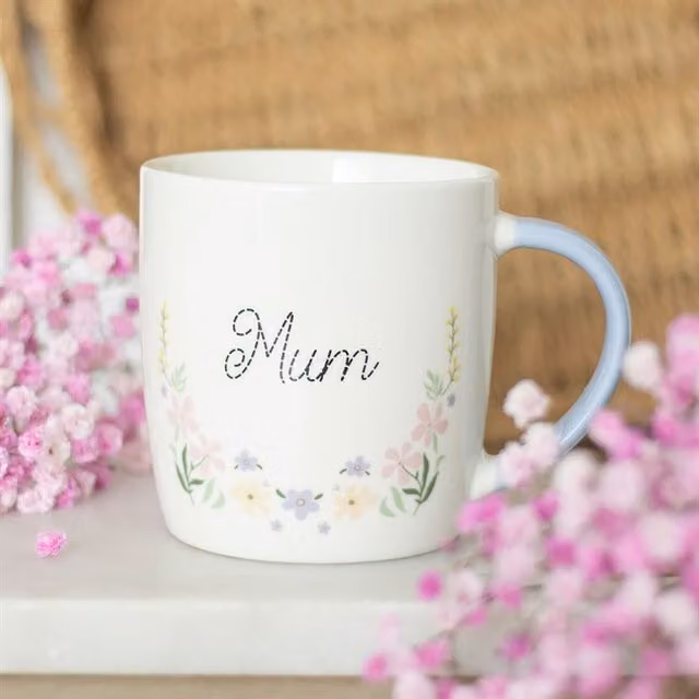 KDMK Floral Ceramic Mug for Adults, White and Blue, 350 ml