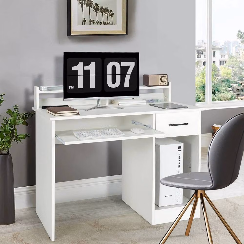Kelvenix Modern White Computer Desk with Metal Frame – 4