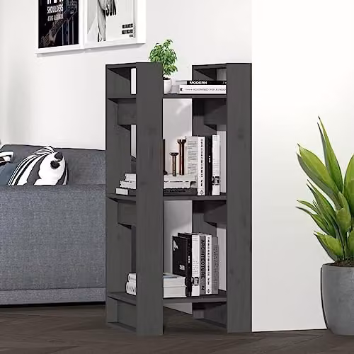 vidaXL Grey Solid Wood Pine Book Cabinet and Room Divider W/D/H: 41 x 35 x 91 cm – 2
