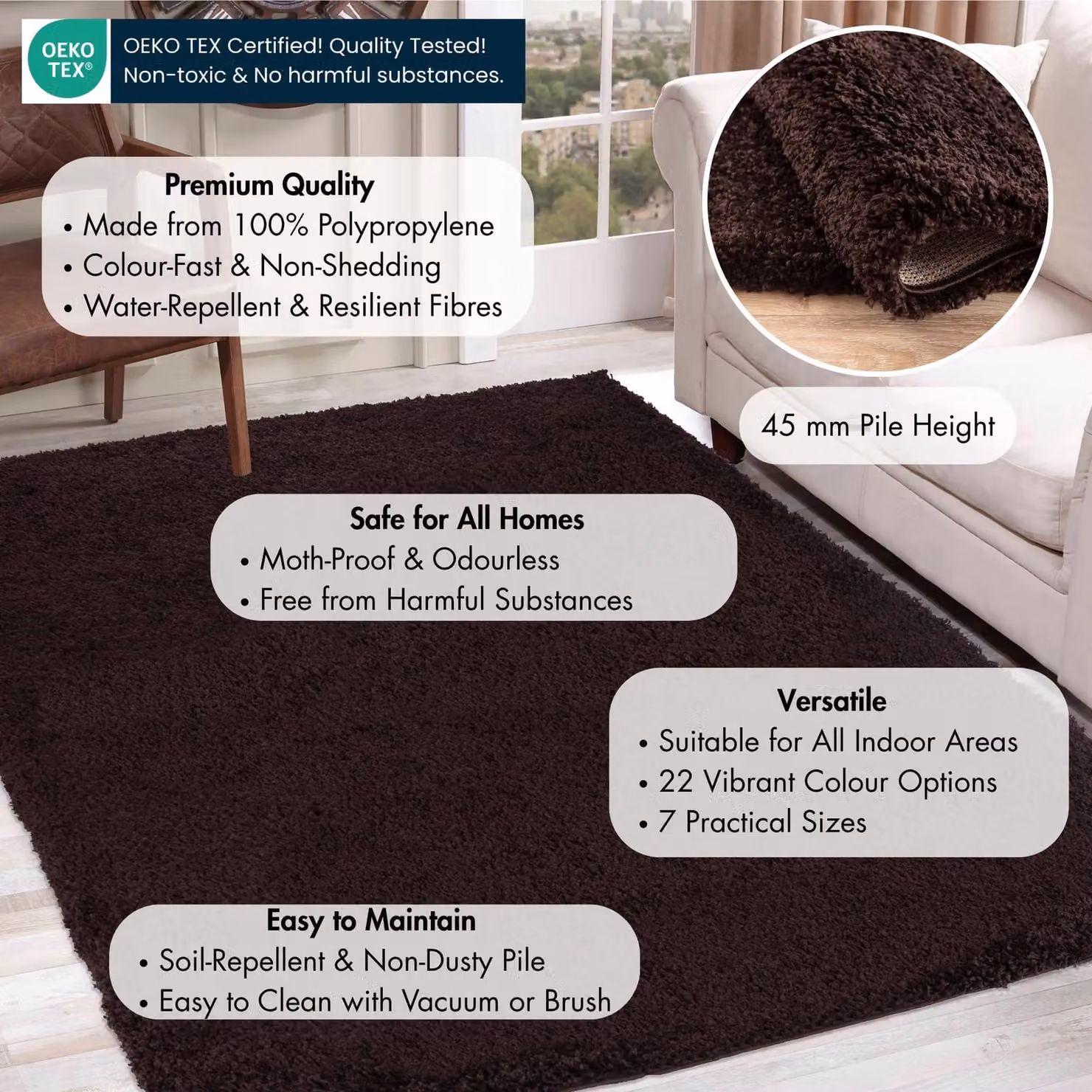 Desire Rugs Modern Elegant Soft Shaggy Area Rug in Brown, W: 290 cm x D: 200 cm – 3