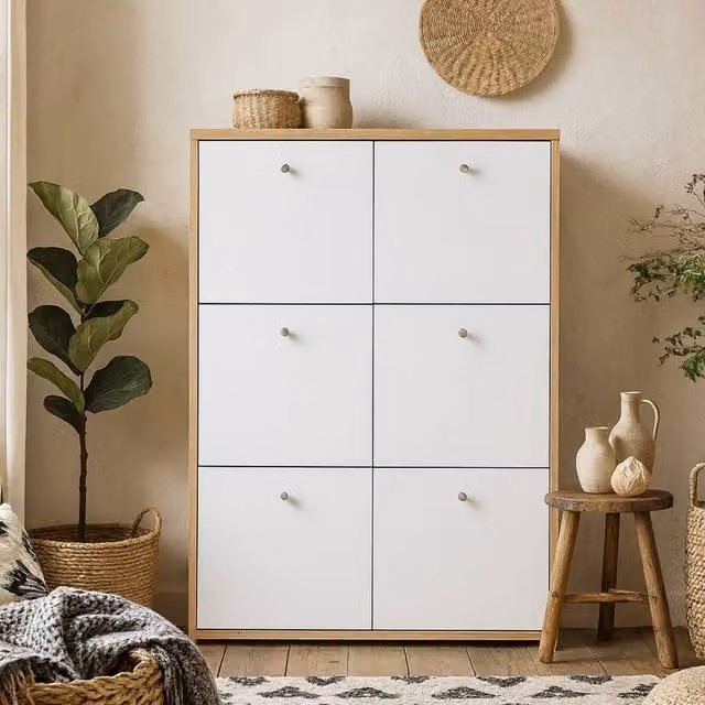 Wyld Haus Willowmere 6 Door Storage Cabinet with White and Natural Artisan Oak Finish