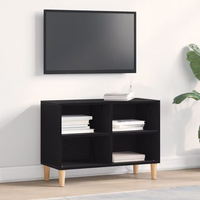 Berkfield Home Black Oak TV Cabinet in Black MDF, W/D/H: 69.5 x 30 x 50 cm – 1