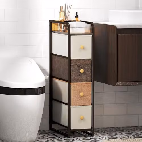 HOMCOM 4-Drawer Chest of Drawers with Fabric Drawers in Mixed-Brown – 8