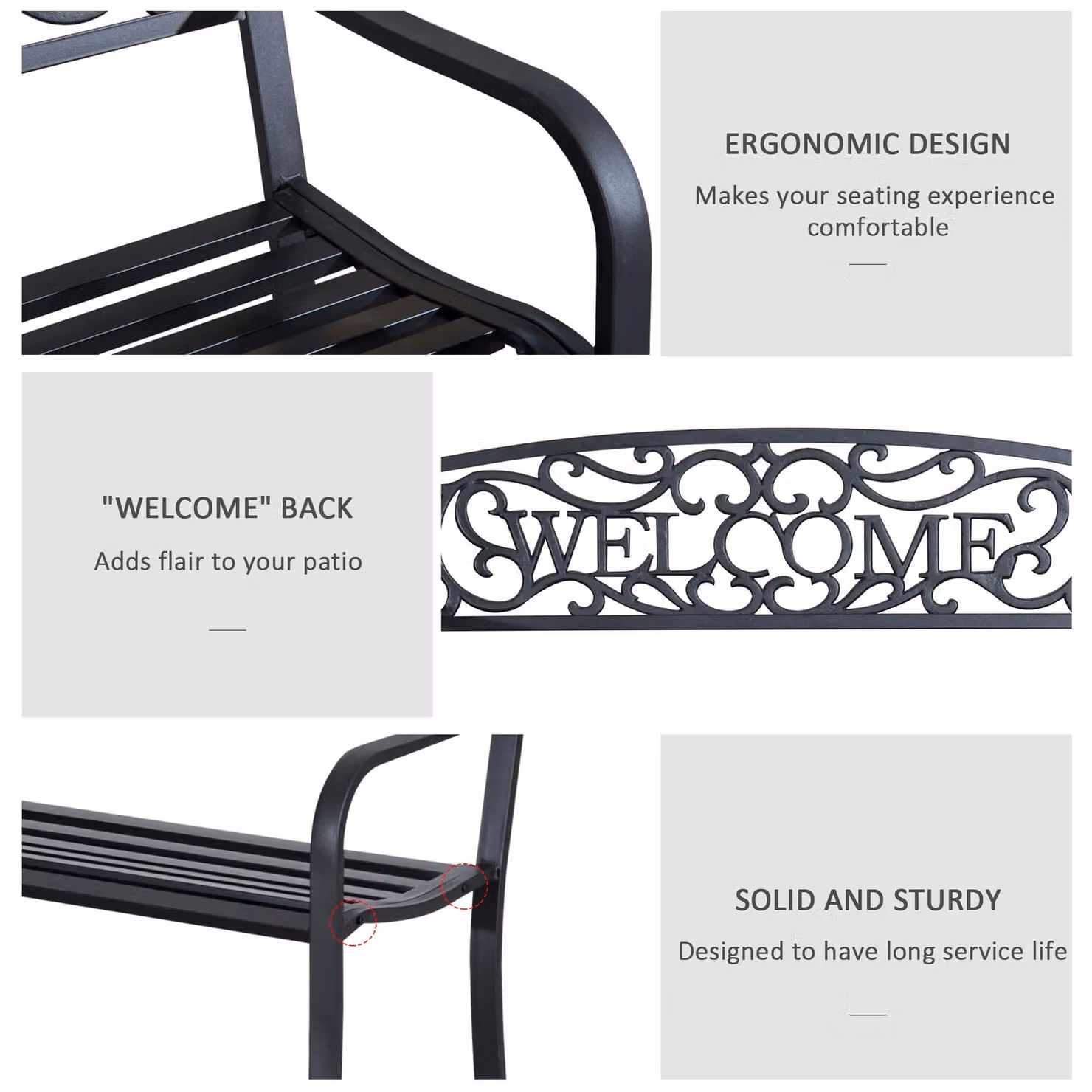 OUTSUNNY Black Metal Double Garden Bench for Outdoor Use – 4