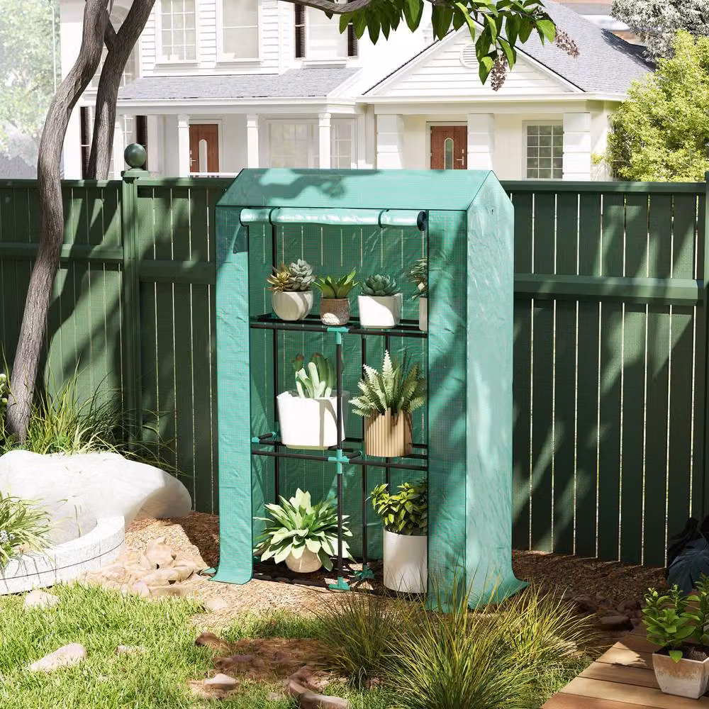STILVORA Mini Freestanding Greenhouse with 3 Shelves and Steel Frame, Green, H 150 x W 73 x D 40 cm – 2