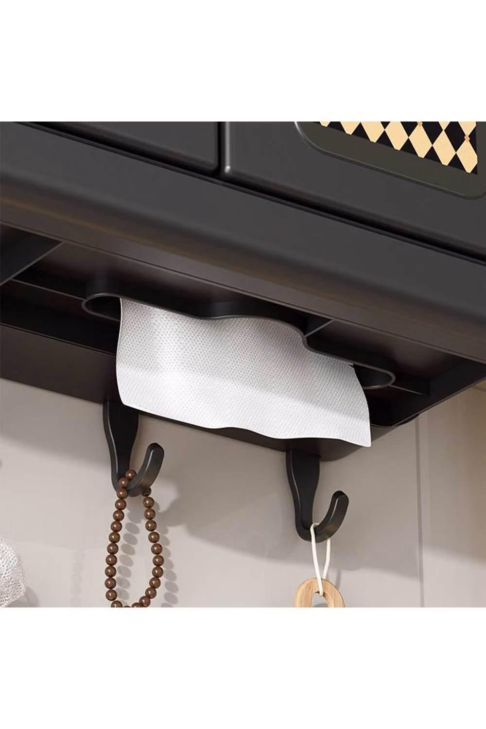 Living and Home 4-Tier Wall-Mounted Folding Storage Cabinet with Hinged Soft-Close Doors and Hooks in Matt Black – 3