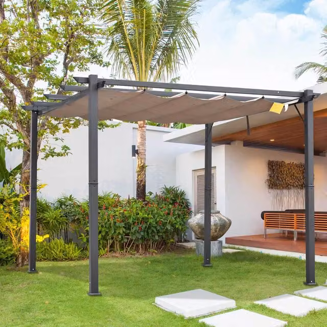 Outsunny Brown Pergola Gazebo Awning Canopy Sun Shade with Aluminium and Steel Frame W/D/H: 300 x 300 x 300 cm