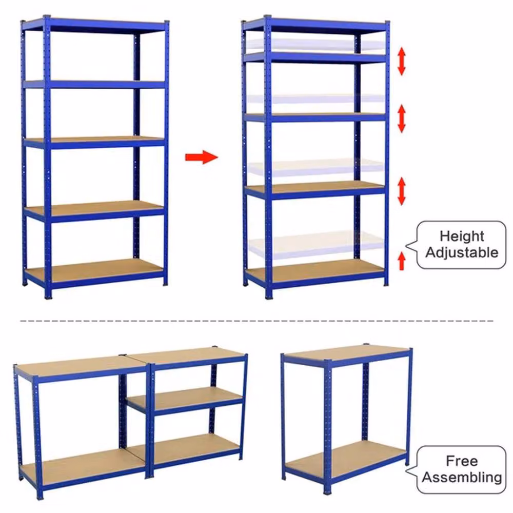 KORVIXA 5-Tier Freestanding Metal and MDF Storage Shelving Unit in Blue – 2