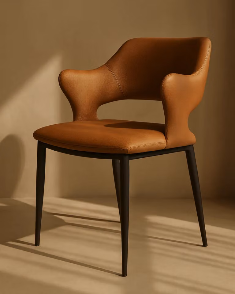 Norma Dining Chair in Brown Synthetic Leather with Armrests