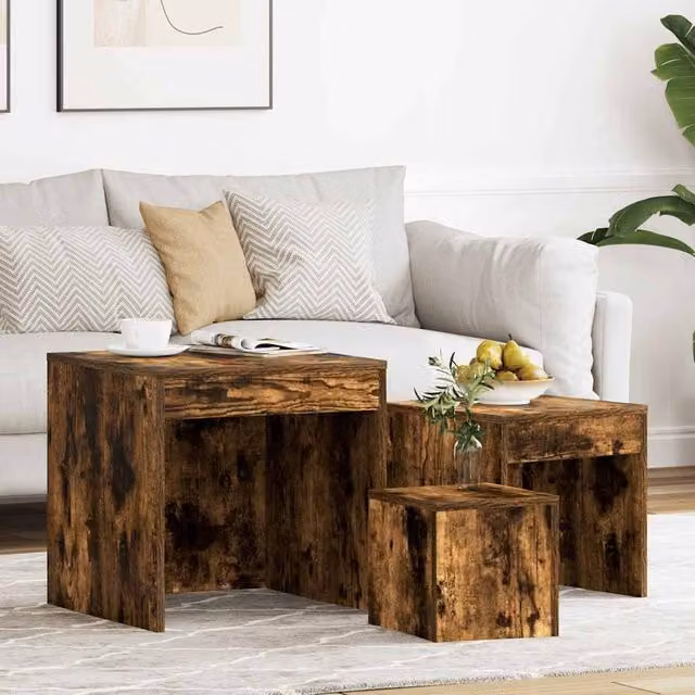 Berkfield Home Nesting Tables, 3 Piece Set in Smoked Oak Brown Engineered Wood