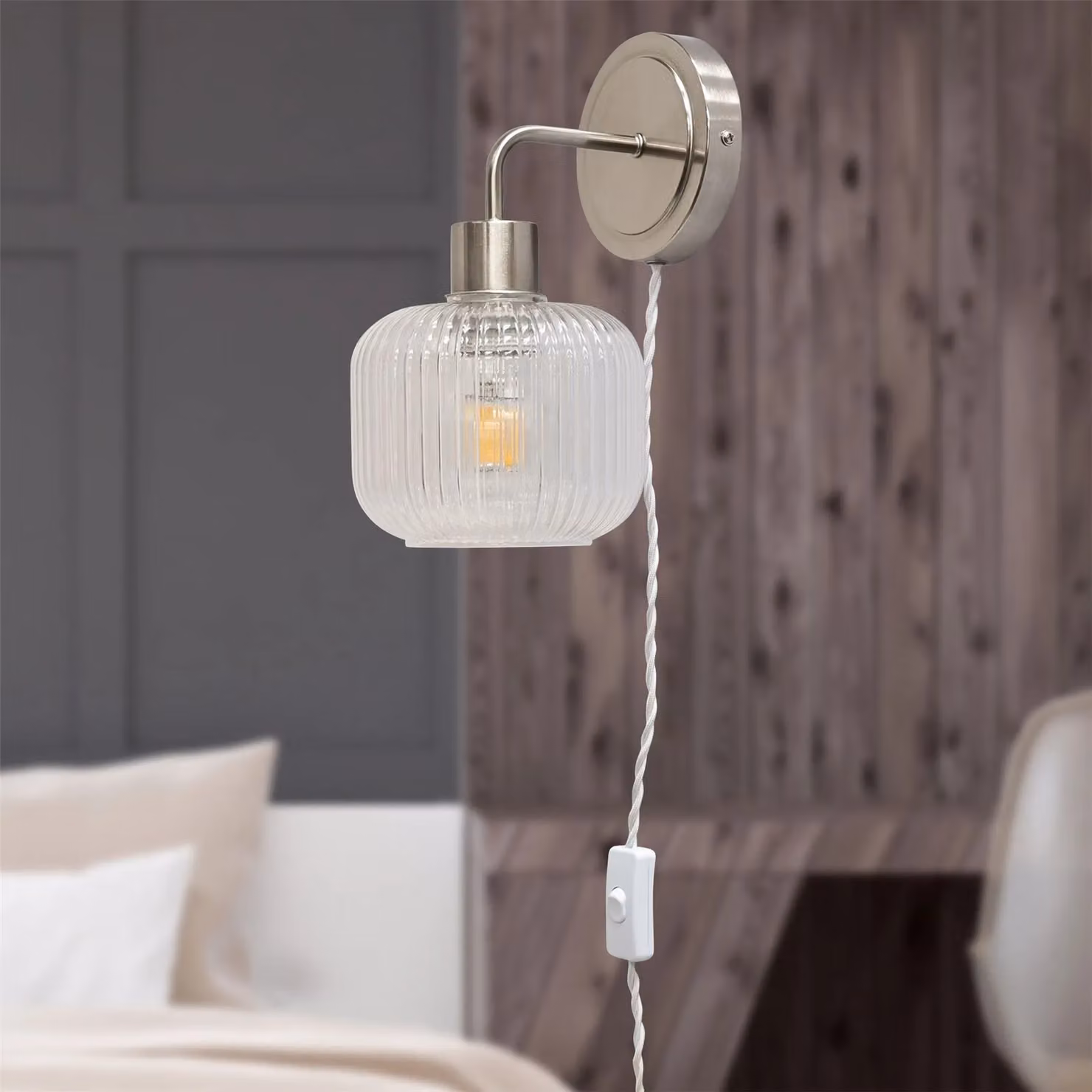 First Choice Lighting Toby Silver Plug in Wall Light with Glass Shade – 2