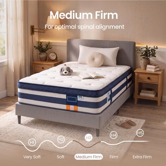 VASAGLE Blue Hybrid Sprung Mattress with Cooling Gel Memory Foam, W/D/H: 90 x 190 x 25 cm