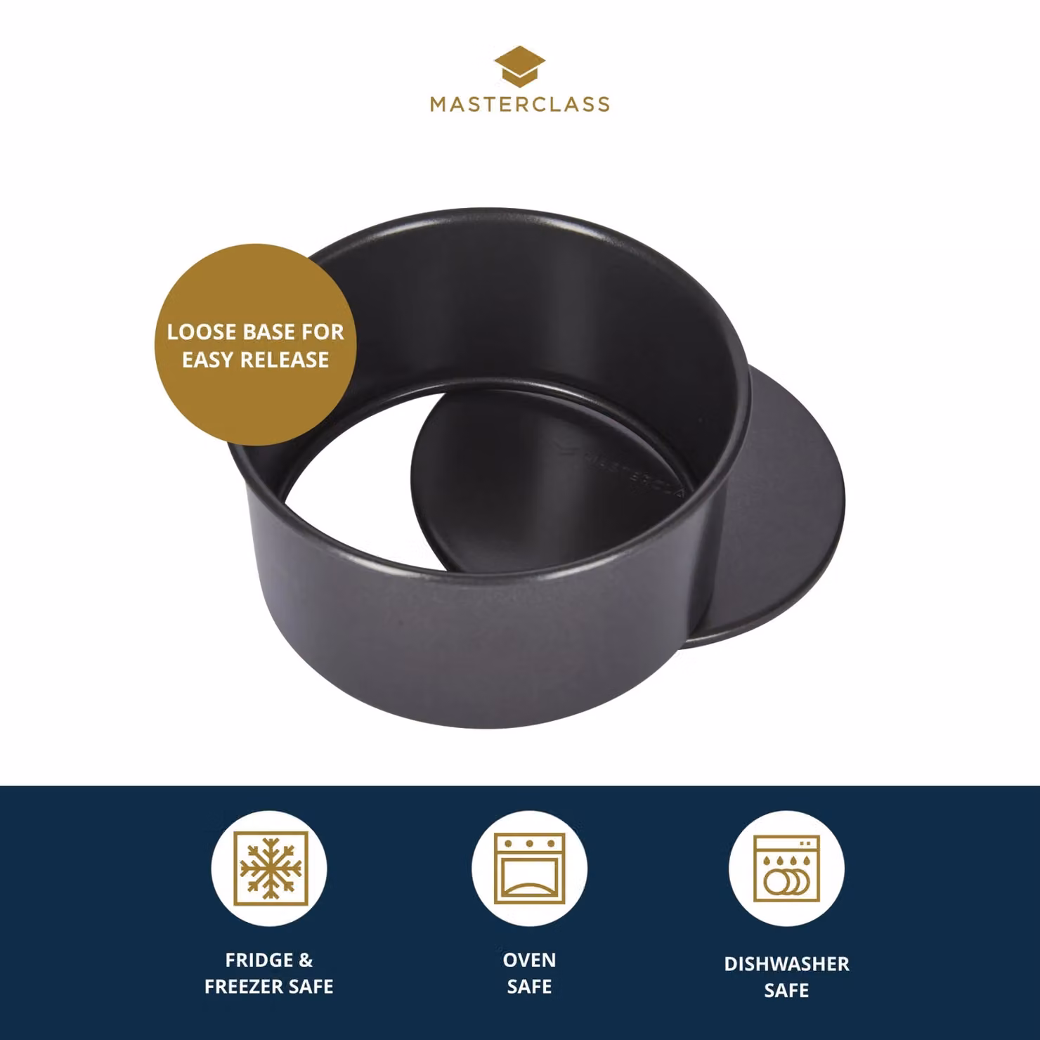 MasterClass Non-Stick Loose Base Round Carbon Steel Deep Cake Tin, Grey, Diameter: 15 cm – 6