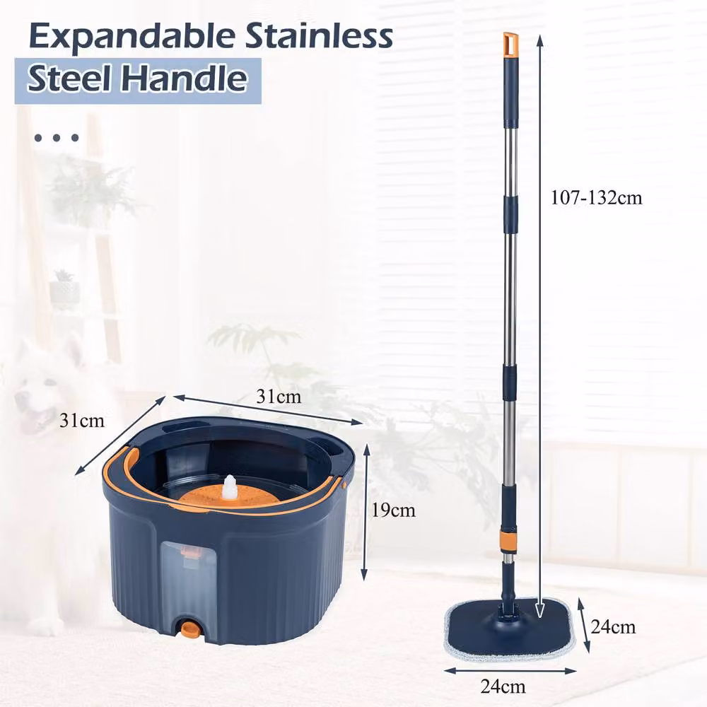 Costway Mop and Bucket Set with Wringer and 8 Microfibre Pads in Blue – 2