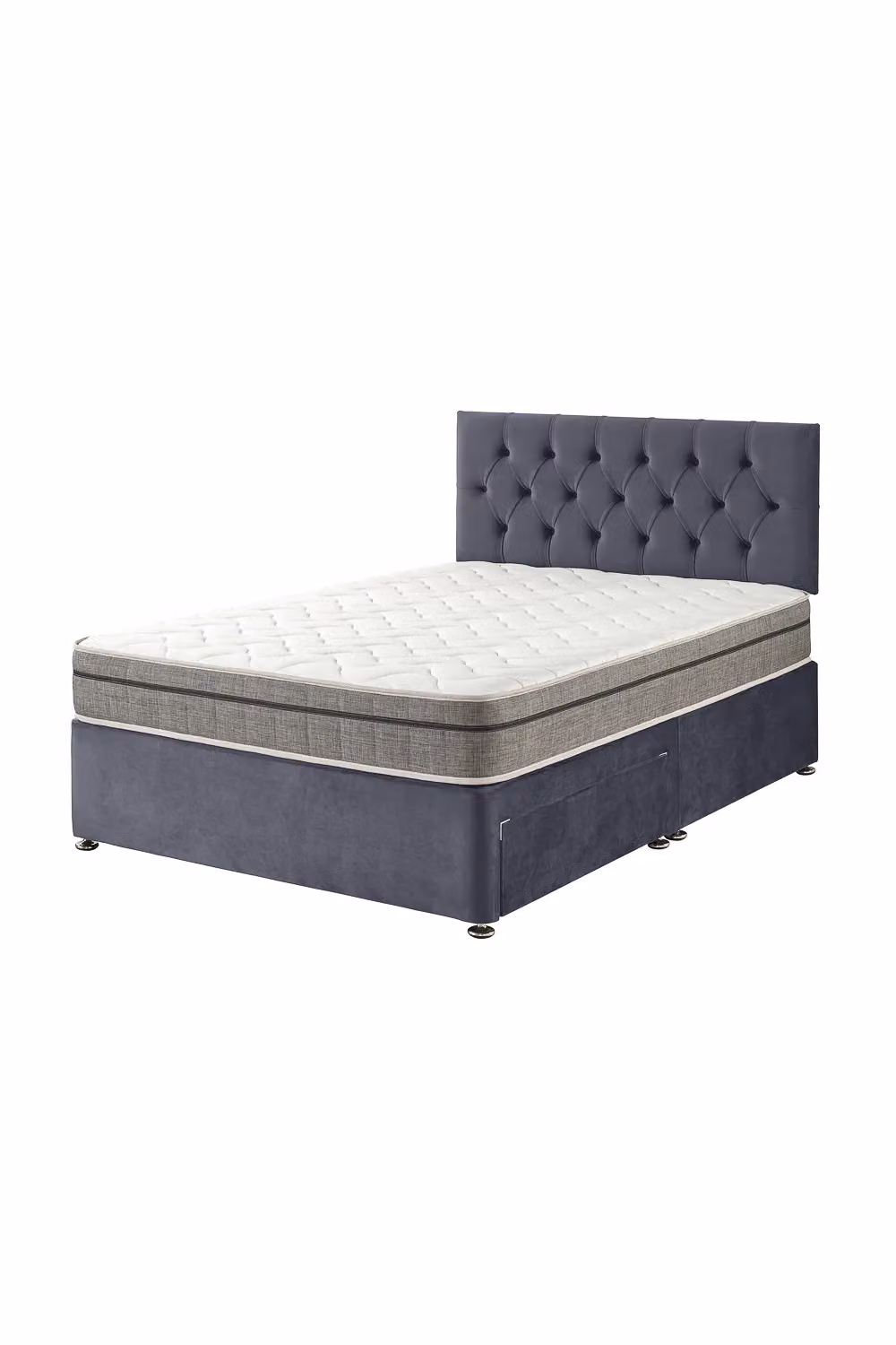 Aspire Olivier Grey Velvet Hybrid Memory Pocket Mattress Divan Bed with Strutted Headboard and 2 Drawers, W/D/H: 180 x 200 cm – 3