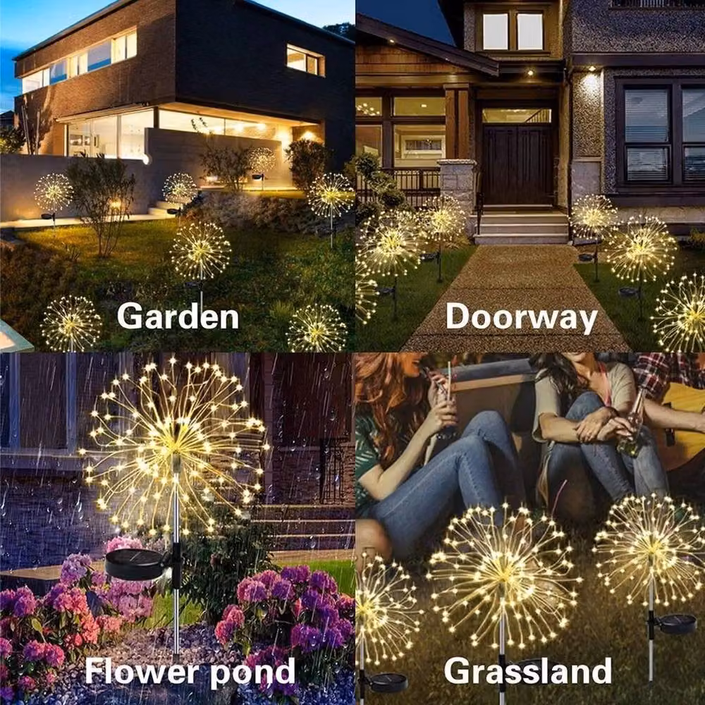 SPETLEK 2x 150 LED Solar Powered Firework Garden Path Lights in Warm White – 4
