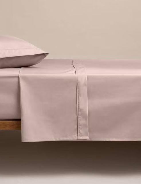 M&S Egyptian Cotton 230 Thread Count Breathable Flat Sheet, Blush Pink, W: 180 cm, L: 200 cm