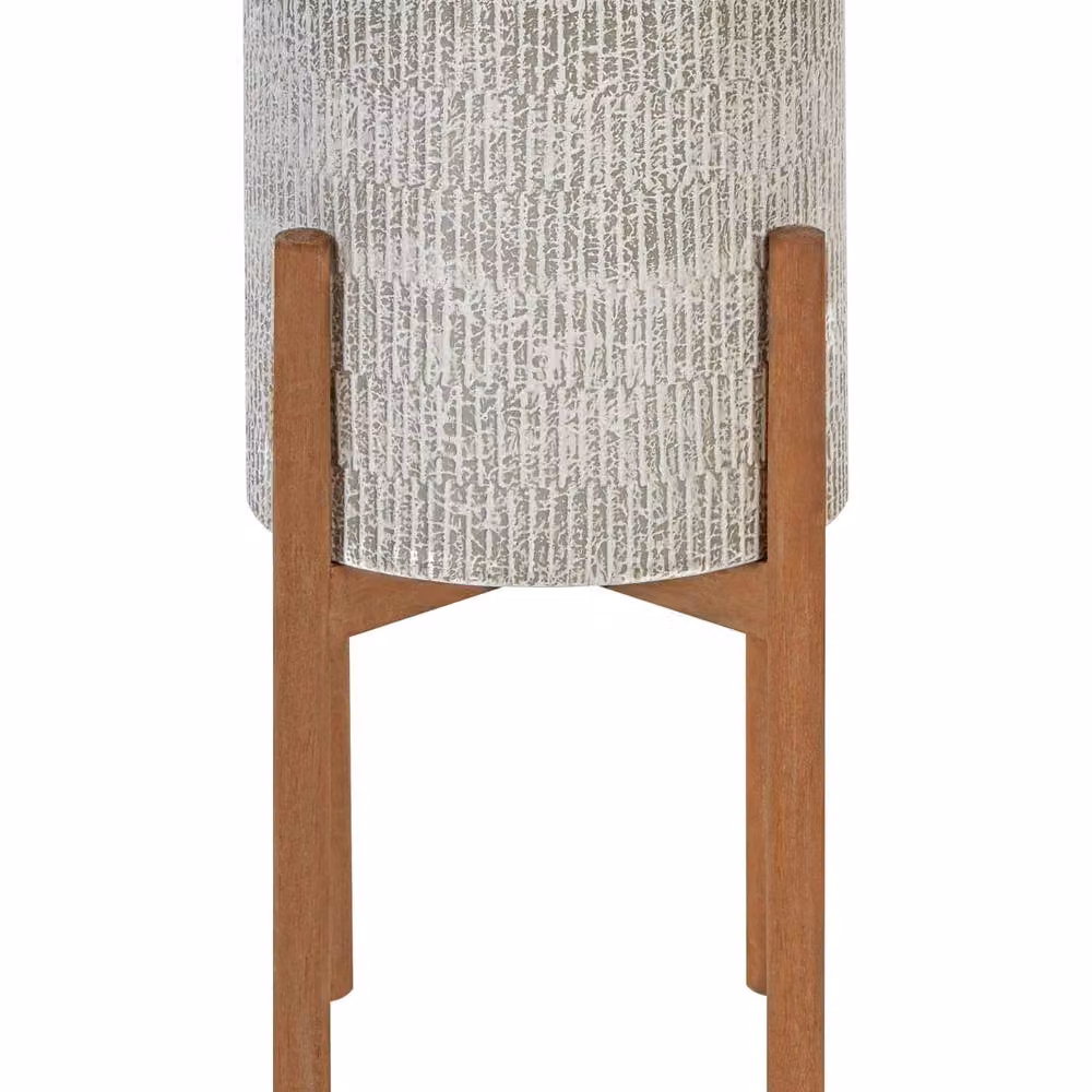 Wyld and Coco Grey Industrial Iron Plant Stand with Wood Base W/D/H: 30 x 30 x 59 cm – 2